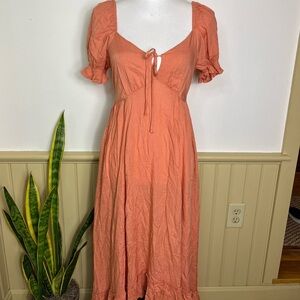 Bila 77 Adrian Coral Maxi Dress Coquette Cottage Milkmaid Asymmetric Puff Sz XS
